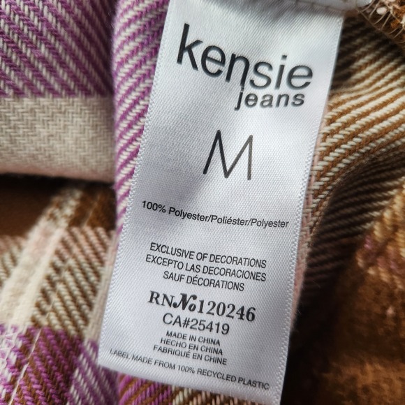 Kensie Plaid Fleece Shacket Jacket Size M Purple Tan Crop Women's Fall Button Up - Picture 5 of 8